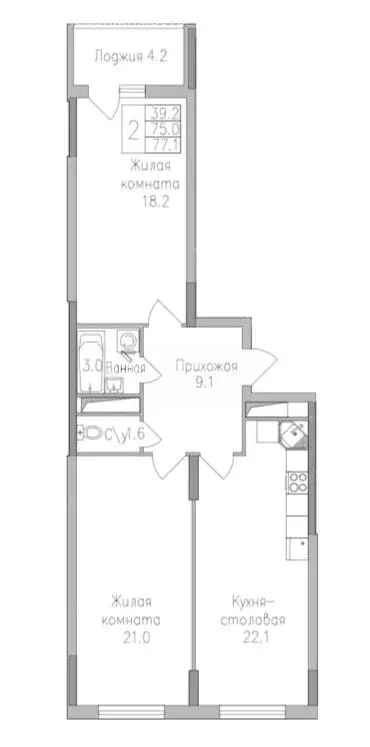 2-комнатная квартира: Липецк, ЖК Поколение (77.1 м) - Фото 1