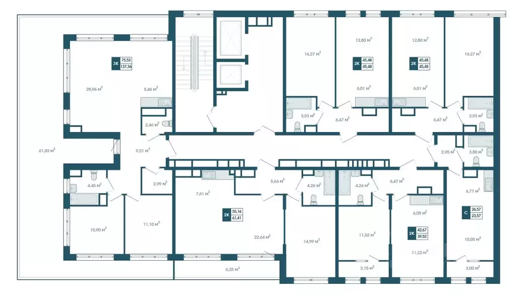 2-к кв. Хабаровский край, Хабаровск Адмирал жилой комплекс (45.48 м) - Фото 2