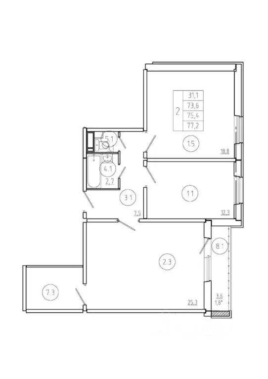 2-к кв. Красноярский край, Красноярск Мясокомбинат мкр,  (75.4 м) - Фото 0