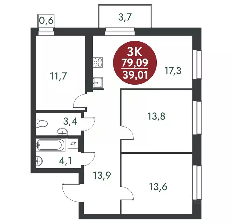 3-к кв. Новосибирская область, Новосибирск Скандинавские Кварталы ... - Фото 1