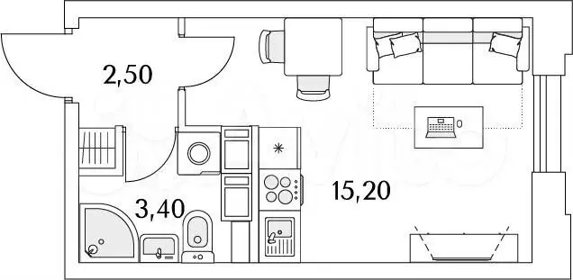 Квартира-студия, 21,1 м, 3/13 эт. - Фото 1