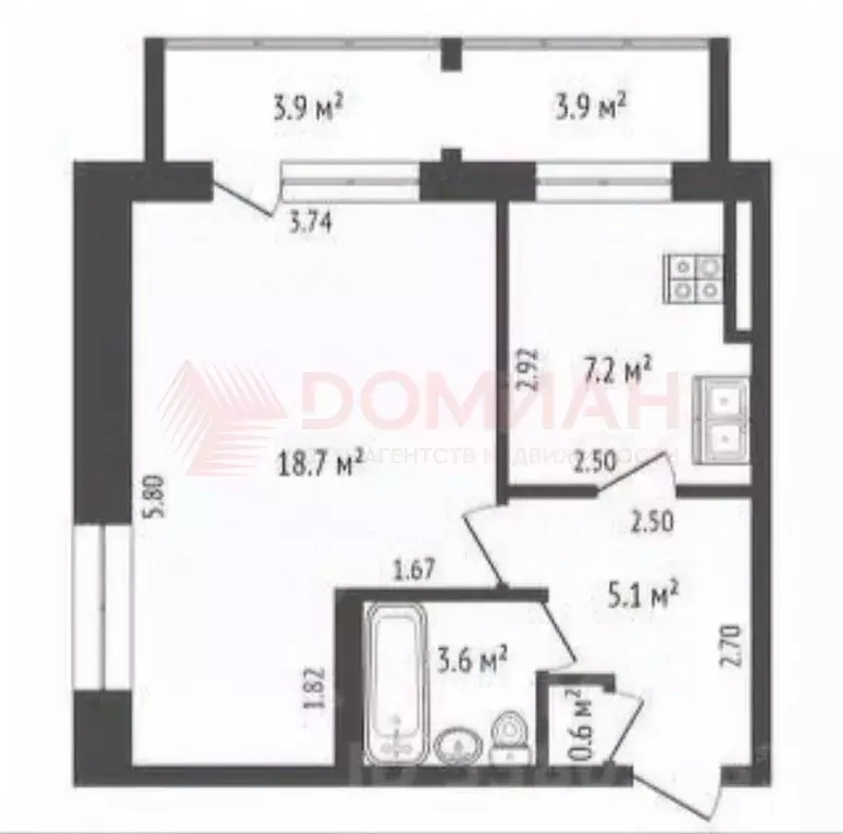 1-к кв. Ростовская область, Ростов-на-Дону Украинская ул., 28/1 (39.1 ... - Фото 0
