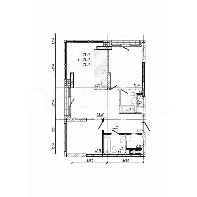 3-к. квартира, 76,1 м, 11/28 эт. - Фото 1