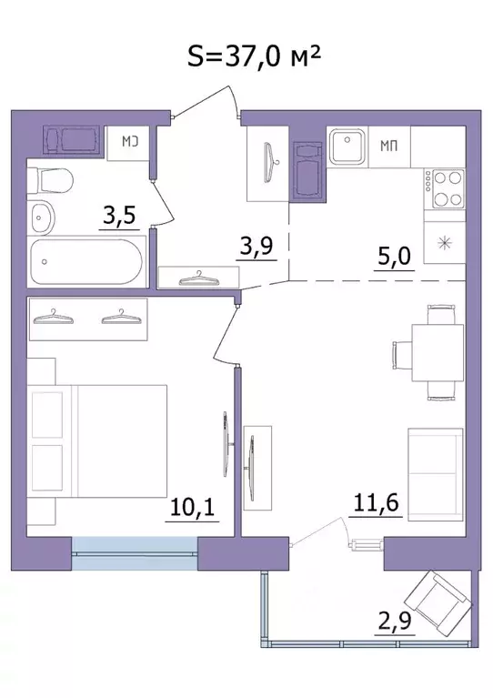 2-к кв. Карелия, Петрозаводск ул. Фурманова, 41 (37.0 м) - Фото 1