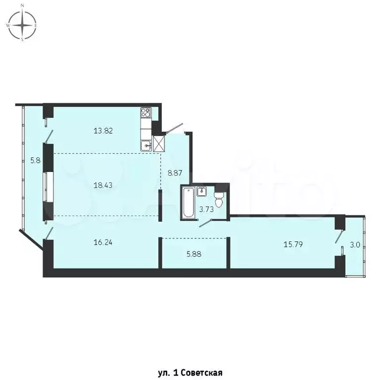 3-к. квартира, 82,8 м, 4/9 эт. - Фото 0