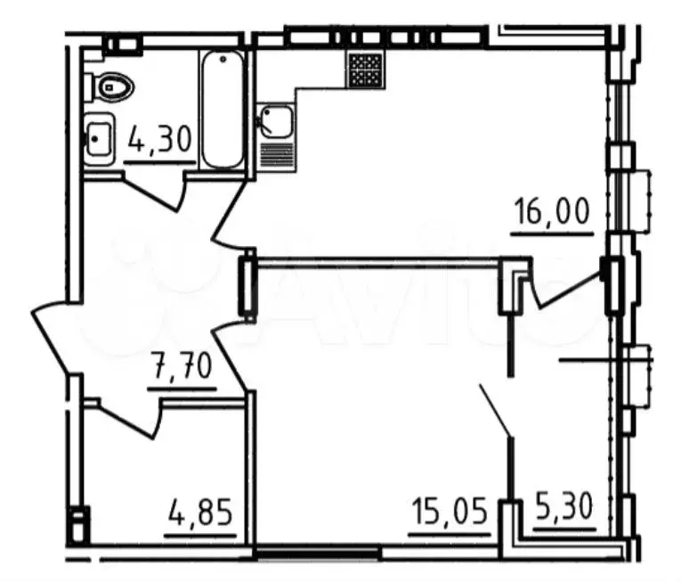 1-к. квартира, 48,8 м, 8/9 эт. - Фото 1