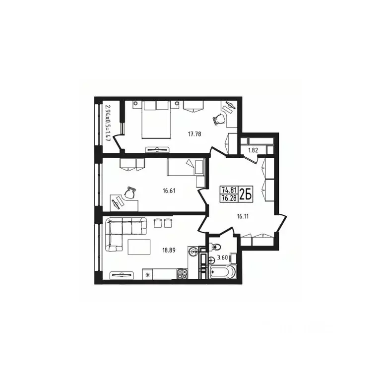 2-к кв. Адыгея, Майкоп  (76.28 м) - Фото 1