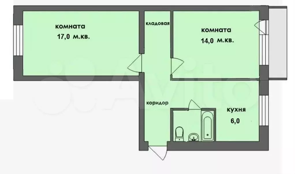 2-к. квартира, 47 м, 2/5 эт. - Фото 0