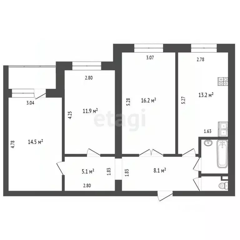 3-к кв. Тюменская область, Тюмень Солнечный проезд, 27 (72.7 м) - Фото 1