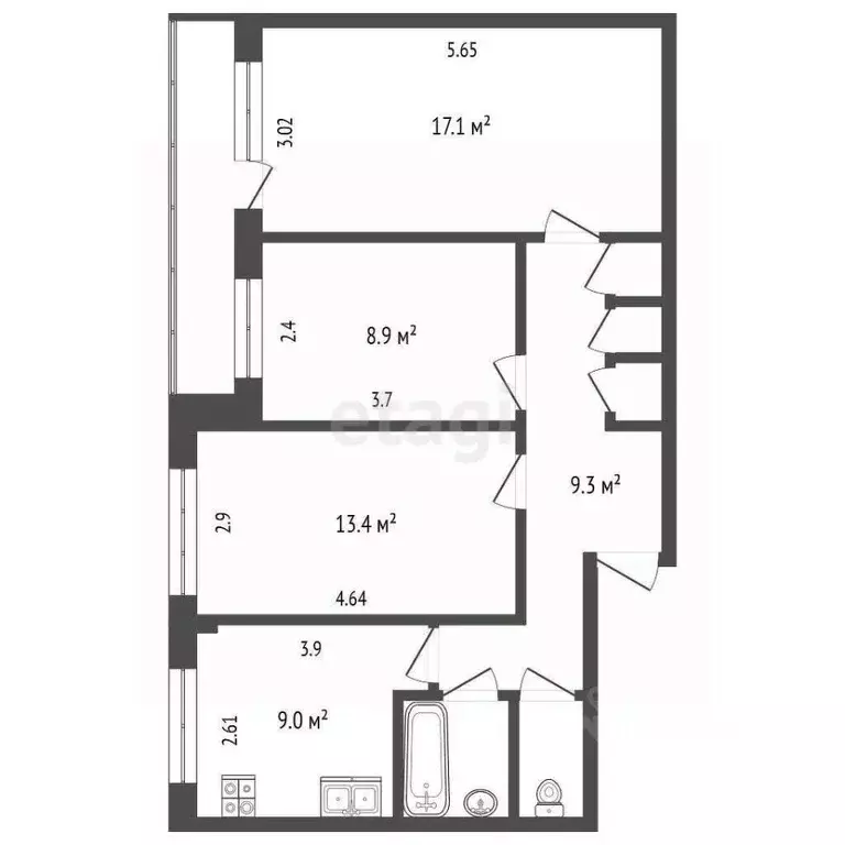 3-к кв. Вологодская область, Вологда Псковская ул., 9 (61.6 м) - Фото 2
