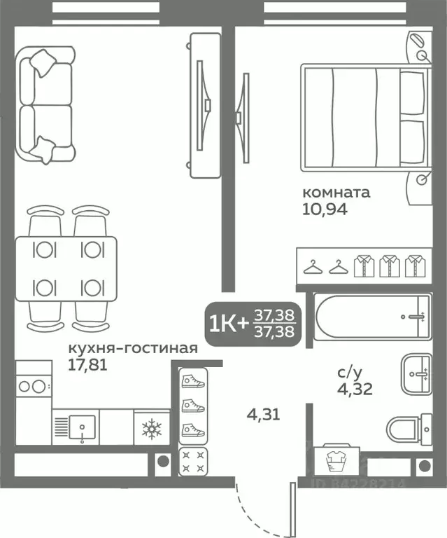 1-к кв. Тюменская область, Тюмень ул. Вадима Бованенко, 10 (37.38 м) - Фото 0