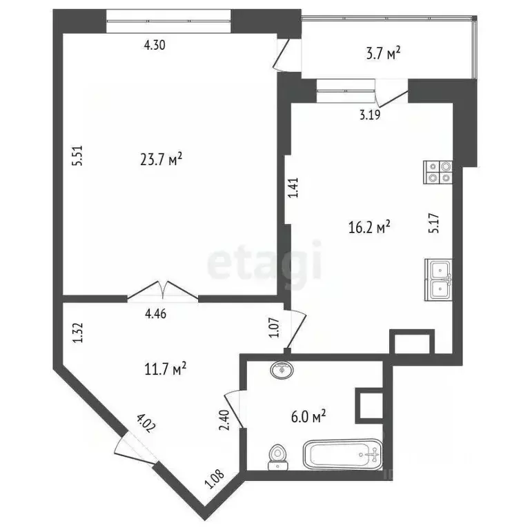 1-к кв. Тюменская область, Тюмень ул. Малыгина, 90 (57.6 м) - Фото 1