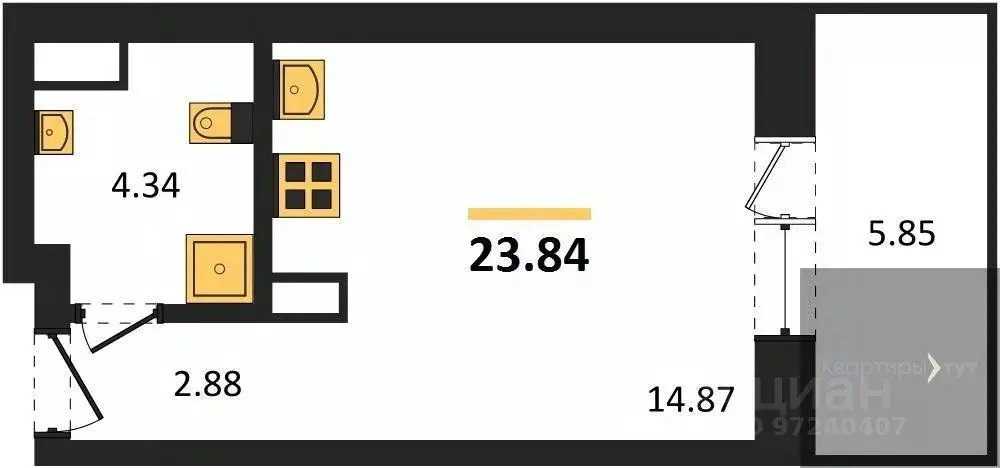 Студия Воронежская область, Воронеж Транспортная ул., 58 (23.84 м) - Фото 0