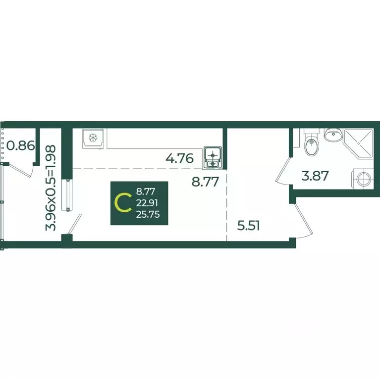 Студия Краснодарский край, Краснодар Образцово мкр,  (25.75 м) - Фото 1