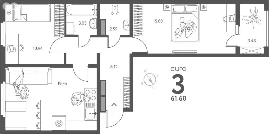 2-комнатная квартира: Липецк, улица Перова, 2Д (61.6 м) - Фото 0