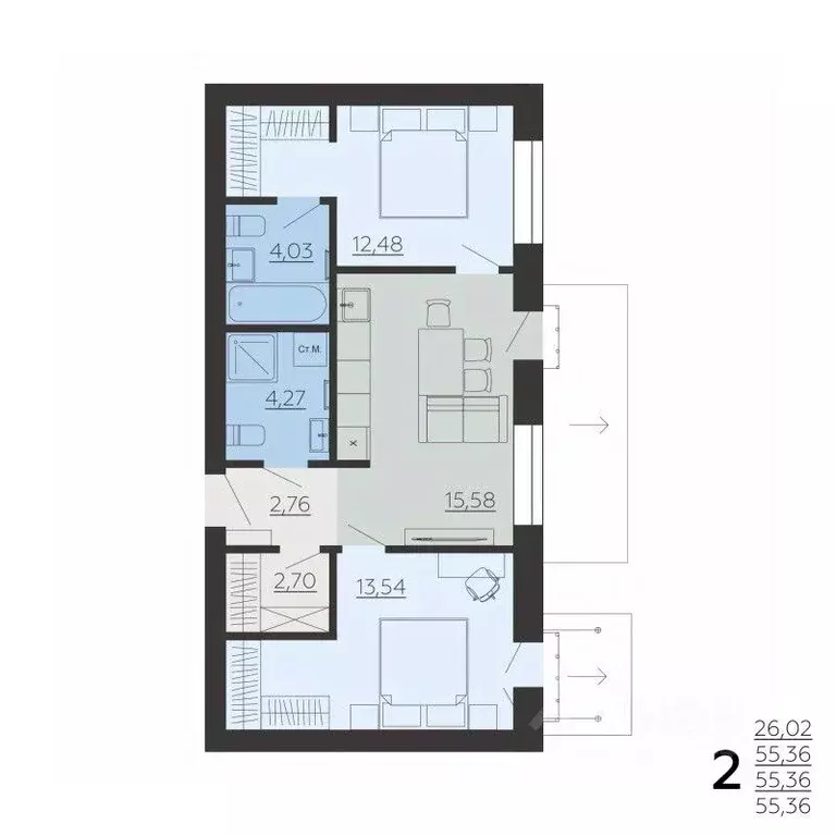 2-к кв. Липецкая область, Липецкий муниципальный округ, с. Ленино ул. ... - Фото 1