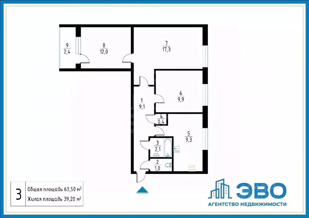 3-к кв. Санкт-Петербург просп. Испытателей, 20 (62.0 м) - Фото 1