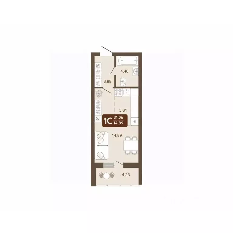 Студия Кемеровская область, Кемерово 58В мкр, 1 (31.06 м) - Фото 1