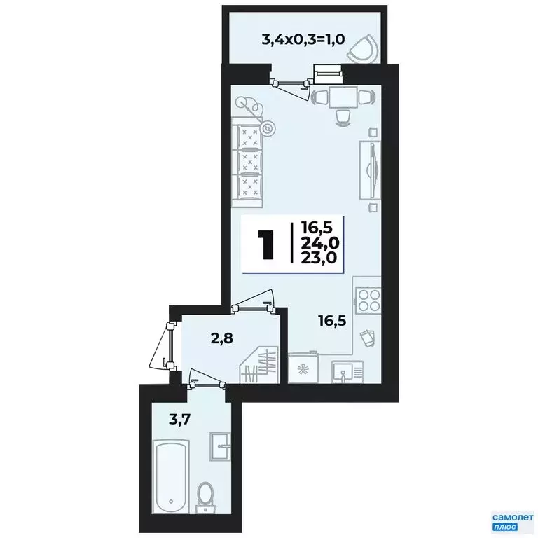 Квартира-студия: аул Новая Адыгея, ЖК Дарград (24 м) - Фото 1