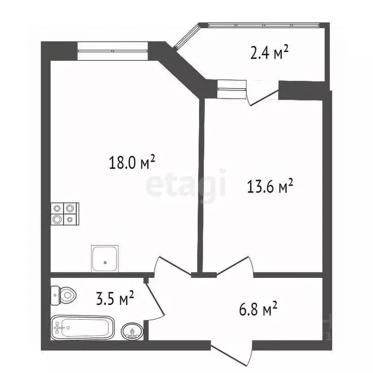 1-к кв. Калужская область, Обнинск ул. Усачева, 21 (43.4 м) - Фото 2