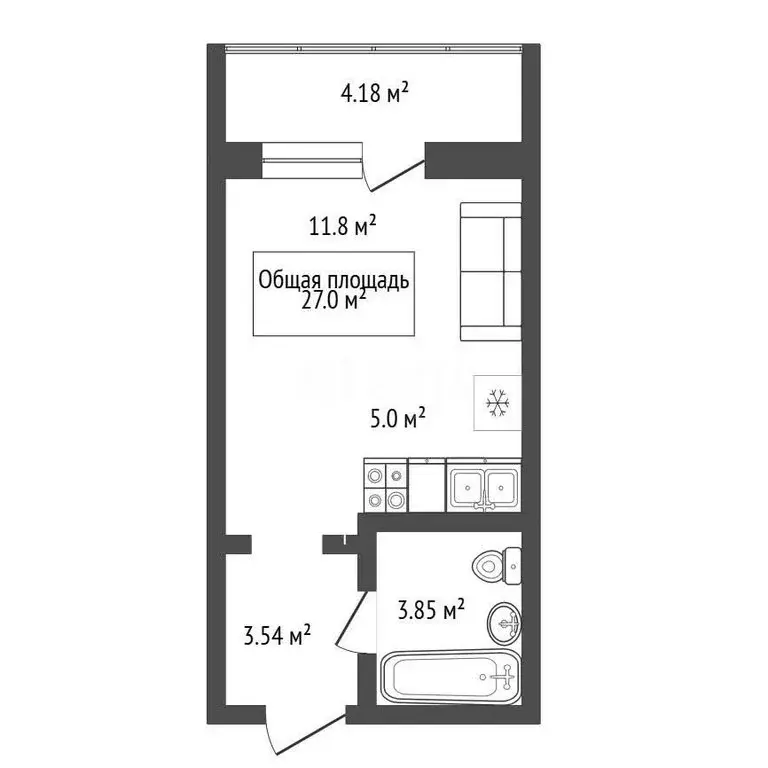Квартира-студия: Новосибирск, Стартовая улица, 1 (27 м) - Фото 1
