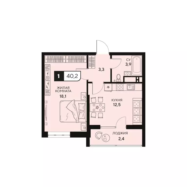 1-комнатная квартира: Анапа, Анапское шоссе, 18к2 (40.2 м) - Фото 0