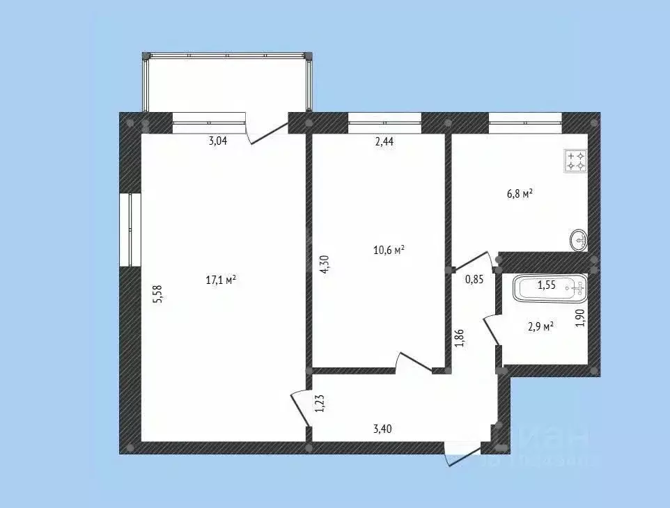 2-к кв. Башкортостан, Уфа Кольцевая ул., 191 (43.0 м) - Фото 2