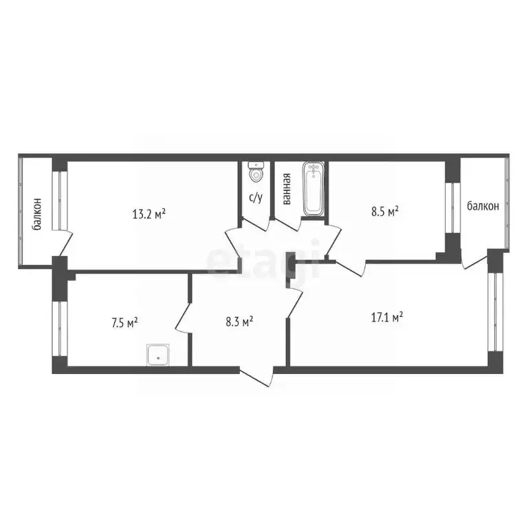 3-к кв. Красноярский край, Красноярск ул. Менжинского, 9 (58.6 м) - Фото 1