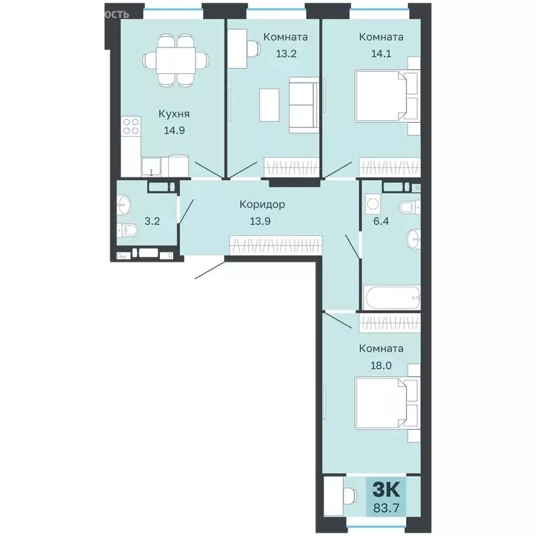 3-комнатная квартира: Пермь, Парковый проспект, 24 (83.7 м) - Фото 0