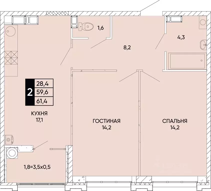 2-к кв. Ростовская область, Ростов-на-Дону Левобережье жилой комплекс ... - Фото 0