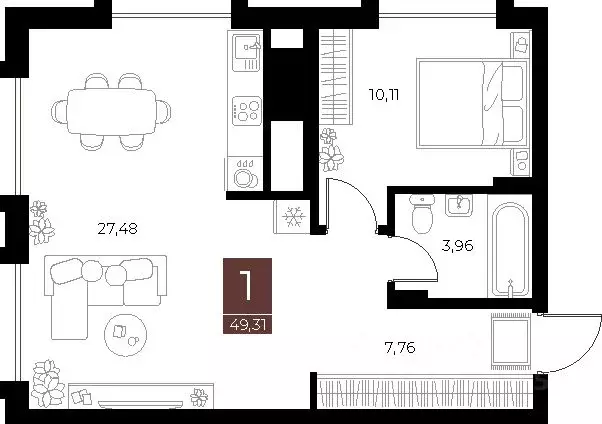 1-к кв. Рязанская область, Рязань ул. Бирюзова, 20с1 (49.31 м) - Фото 1