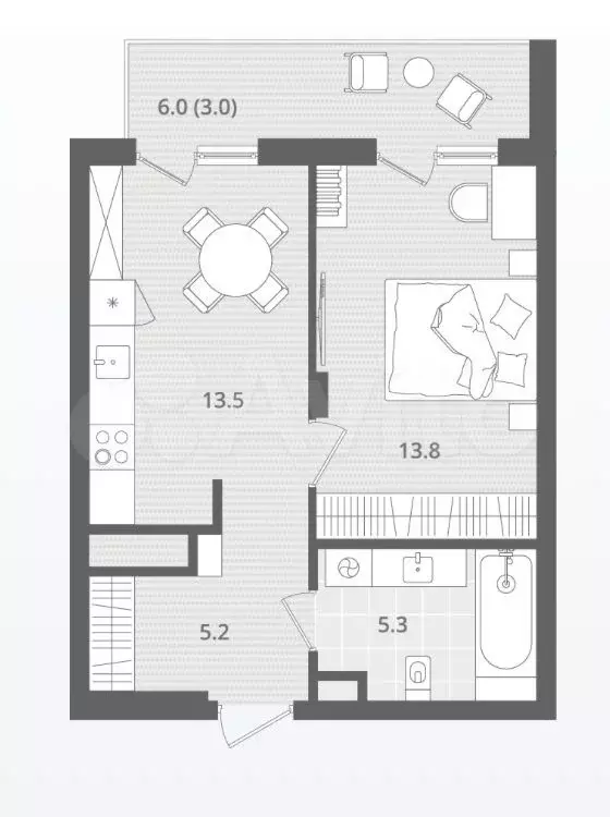 1-к. квартира, 41 м, 5/7 эт. - Фото 1