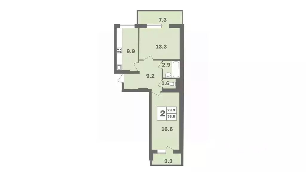 2-к кв. Башкортостан, Уфа Дагестанская ул., лит11 (58.8 м) - Фото 1