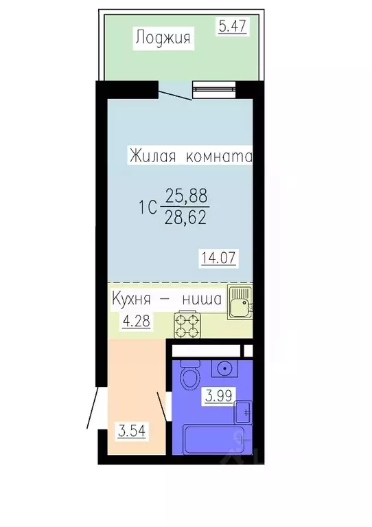 Студия Воронежская область, Воронеж Гвардейский пер., 21 (28.62 м) - Фото 1