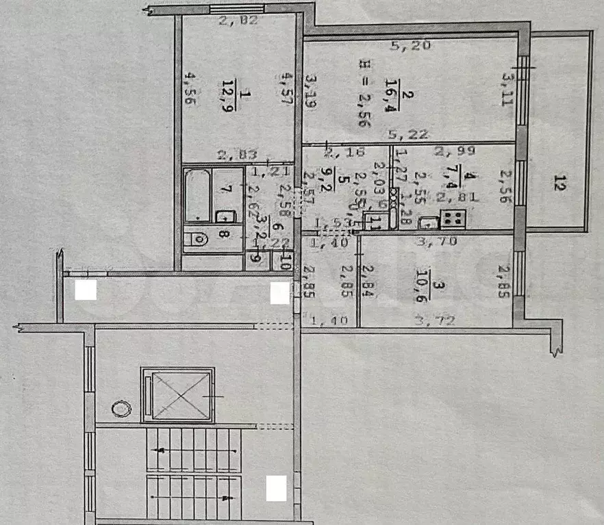 3-к. квартира, 64,6 м, 9/10 эт. - Фото 0