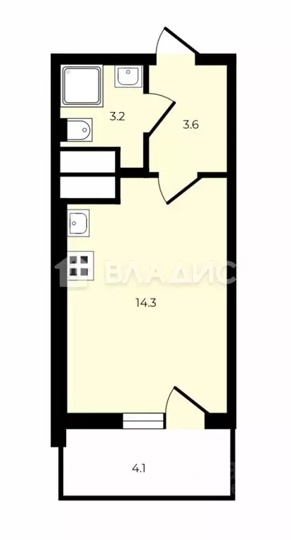 Студия Санкт-Петербург ул. Плесецкая, 10 (21.1 м) - Фото 2