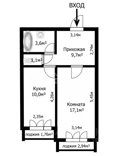 1-к кв. Томская область, Томск Нижний пер., 47 (41.5 м) - Фото 1