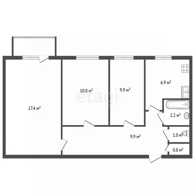 3-к кв. Санкт-Петербург ул. Коммуны, 28к2 (58.1 м) - Фото 2