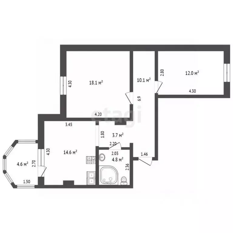 2-к кв. Ханты-Мансийский АО, Ханты-Мансийск ул. Гагарина, 65 (63.3 м) - Фото 1