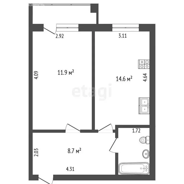 1-комнатная квартира: Вологда, Молодёжная улица, 20Б (42.8 м) - Фото 1