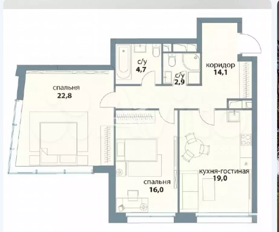 2-к. квартира, 80 м, 3/20 эт. - Фото 0