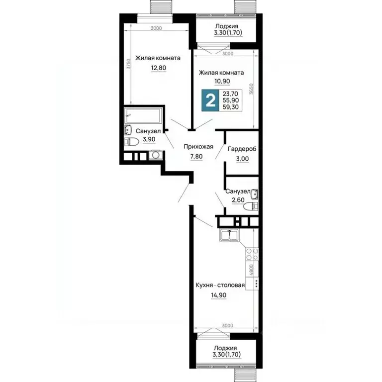 2-к кв. Адыгея, Тахтамукайский район, Яблоновский пгт  (59.3 м) - Фото 1