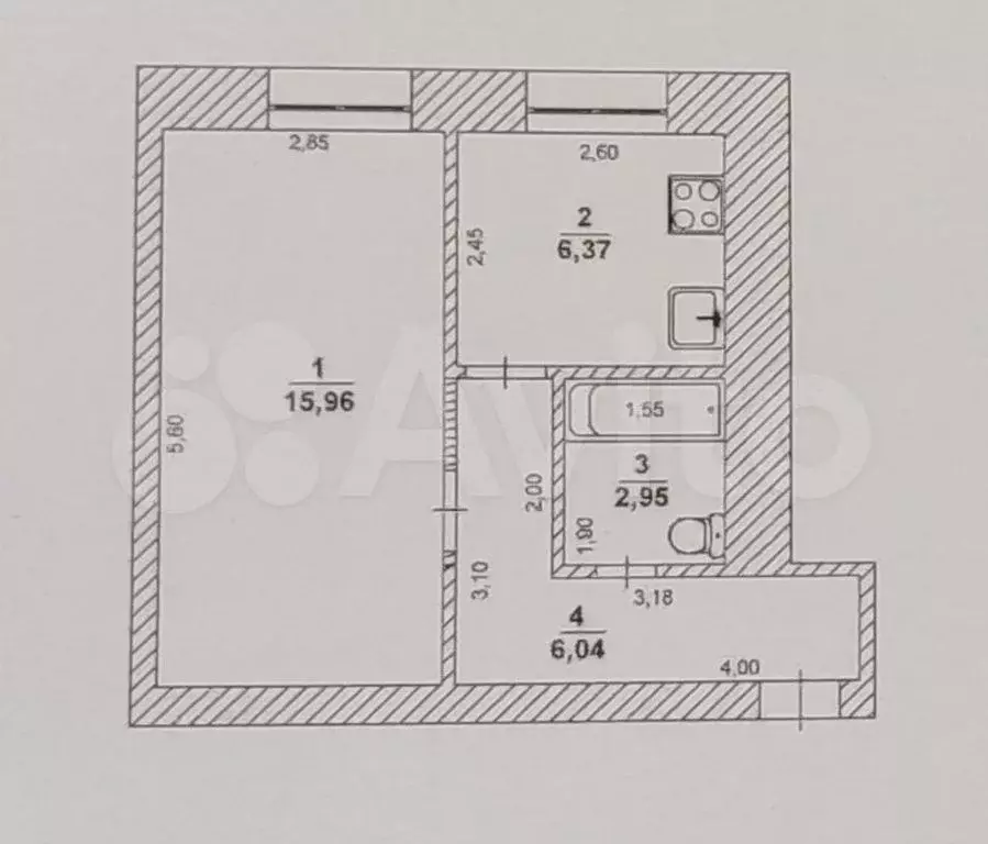 1-к. квартира, 31,3 м, 1/4 эт. - Фото 0