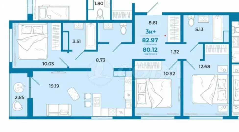 3-комнатная квартира: микрорайон Рощино, Медовая улица, 16 (83 м) - Фото 0