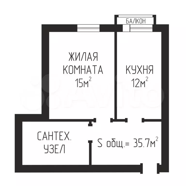 1-к. квартира, 35,7 м, 2/3 эт. - Фото 0