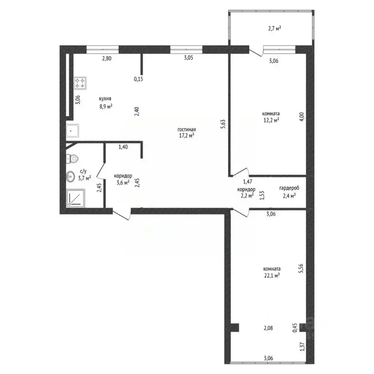 3-к кв. Башкортостан, Уфа Российская ул., 163В (73.1 м) - Фото 2