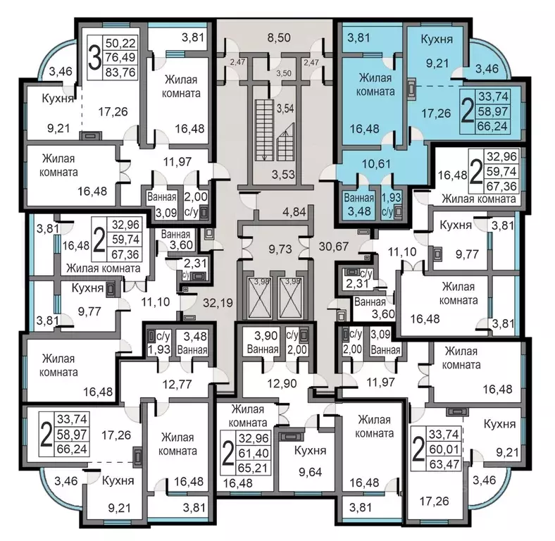 2-к кв. Калужская область, Калуга ул. Минская, 24 (66.24 м) - Фото 1