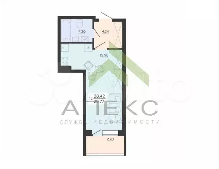 Квартира-студия, 29,1 м, 2/21 эт. - Фото 0