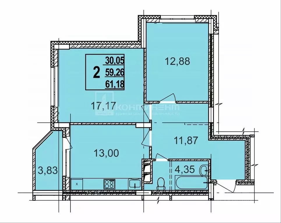 2-к кв. Владимирская область, Ковров ул. Строителей, 45 (59.1 м) - Фото 2