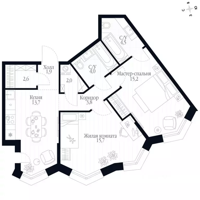 2-к кв. Нижегородская область, Нижний Новгород Черниговская ул. (63.4 ... - Фото 2